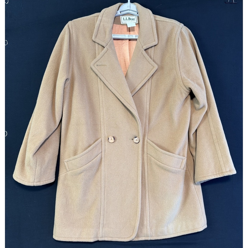 Vintage 90s L.L. Bean Camel Wool Blend Town Coat - Women's Size 12